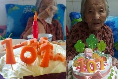 Cụ bà 101 tuổi bật khóc khi được con rể tặng bánh sinh nhật “bắp cải” trong khu cách ly