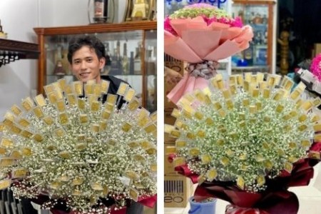 Đại gia Cần Thơ tặng vợ bó hoa gắn 100 lượng vàng SJC, trị giá gần 7 tỷ đồng ngày 8/3