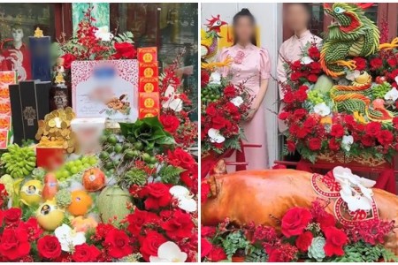 Lễ ăn hỏi xa hoa, siêu VIP với 17 tráp của cô dâu ở Bắc Giang