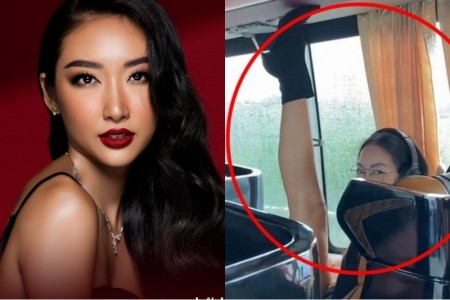 Thí sinh Hoa hậu Hoàn vũ gác chân lên trần xe buýt, cô Xuân Trang ở đâu ra trừ điểm thanh lich