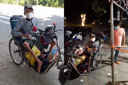Xót xa câu chuyện của chàng trai bán vé số đi xe lăn 7 ngày từ TP HCM về Phú Yên