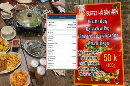 Quán buffet hải sản Bắc Giang cân đồ ăn thừa của khách để phạt tiền gây xôn xao dư luận