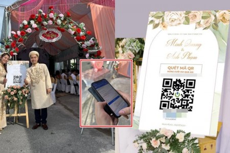 Đám cưới ở Nam Định: Cô dâu chú rể in hẳn QR code để khách chuyển tiền mừng