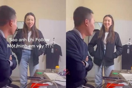 Hoa hậu Thùy Tiên 'chất vấn' Quang Linh Vlog 'Sao chỉ follow mình em', đằng trai ấp úng trả lời