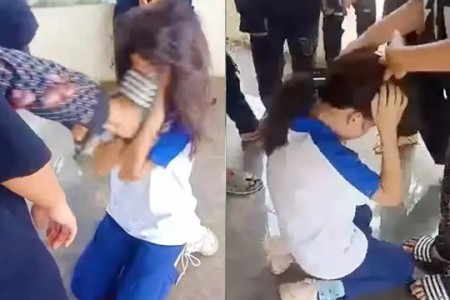 Clip nữ sinh lớp 6 ở Hà Nội bị bạn bắt quỳ rồi 'đạp' vào mặt, mâu thuẫn từ khi học cấp 1