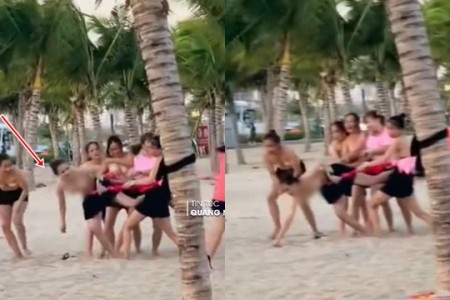 Clip: Nhóm nữ 'cởi đồ' chơi team building ở bãi biển Hạ Long gây tranh cãi