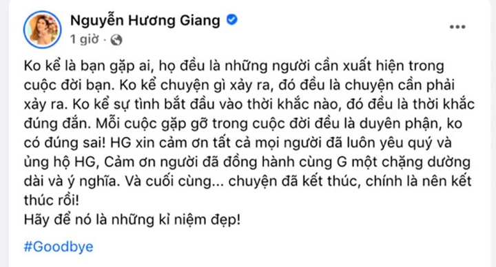 Diễn viên Hương Giang ngầm thông báo chia tay Đình Tú 