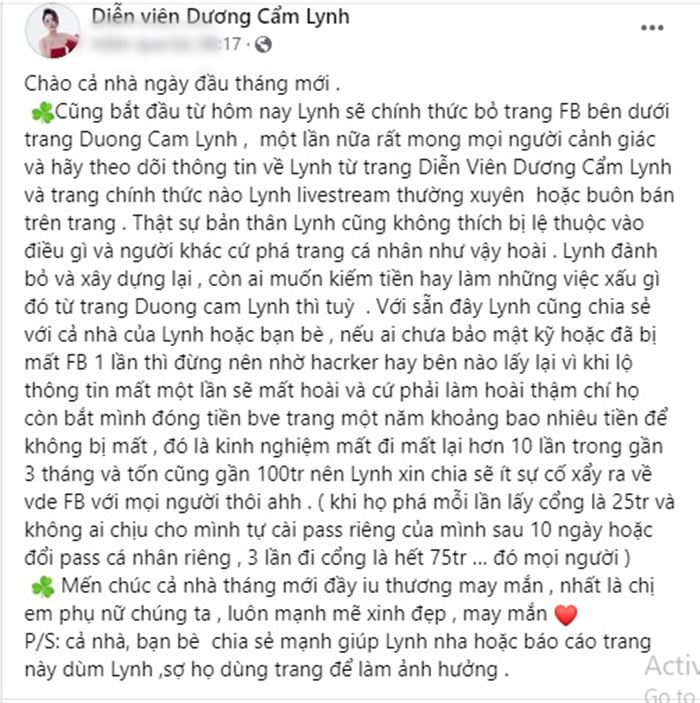 Dương Cẩm Lynh tiếp tục bị mất 100 triệu trong 3 tháng, quyết định từ bỏ trang cá nhân 