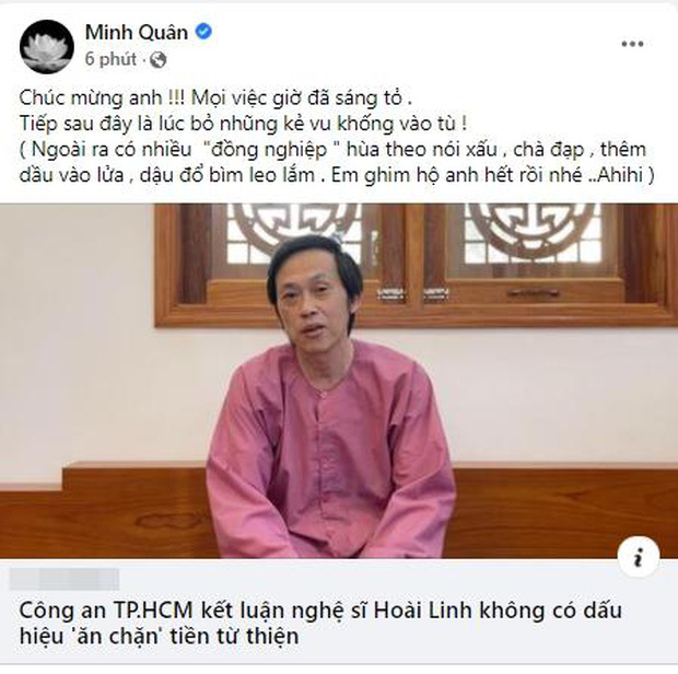Nghệ sĩ Hoài Linh được “minh oan”: Dàn sao Việt đồng loạt phản ứng, riêng ca sĩ Minh Quân lên tiếng cực “gắt”